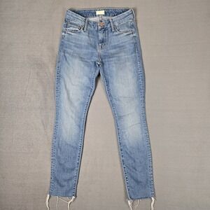 Mother Looker Ankle Fray Jeans Womens 24‎ Tourist Trap Blue Med Wash Raw Hem